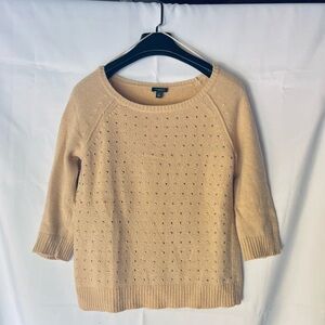 Ann Taylor Women's Beige Sweater Embellished with Gold Beads